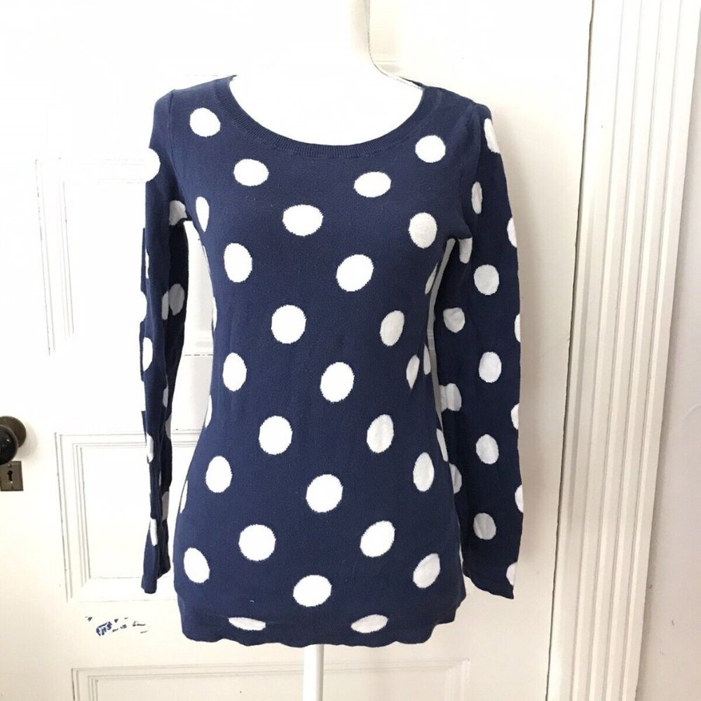 Old Navy Navy Blue White Polka Dot Cotton Pullover Sweater